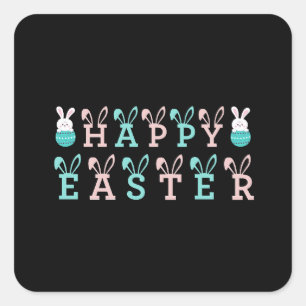 Happy Easter Wishings - Funny Bunny Oaster Quadratischer Aufkleber