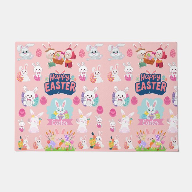 Happy Easter Wishings - Pattern Funny Bunny Oaster Fußmatte (Vorderseite)