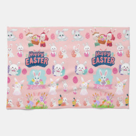 Happy Easter Wishings - Pattern Funny Bunny Oaster Geschirrtuch