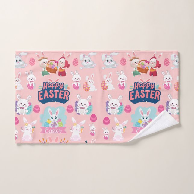 Happy Easter Wishings - Pattern Funny Bunny Oaster Handtuch (Handtuch)