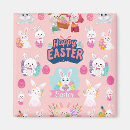 Happy Easter Wishings - Pattern Funny Bunny Oaster Magnet