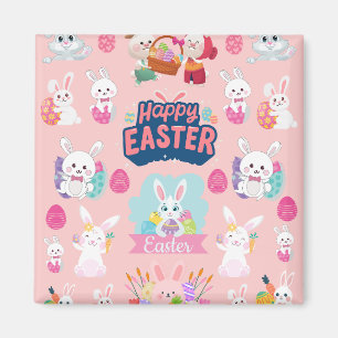 Happy Easter Wishings - Pattern Funny Bunny Oaster Magnet
