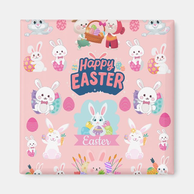 Happy Easter Wishings - Pattern Funny Bunny Oaster Magnet (Vorne)