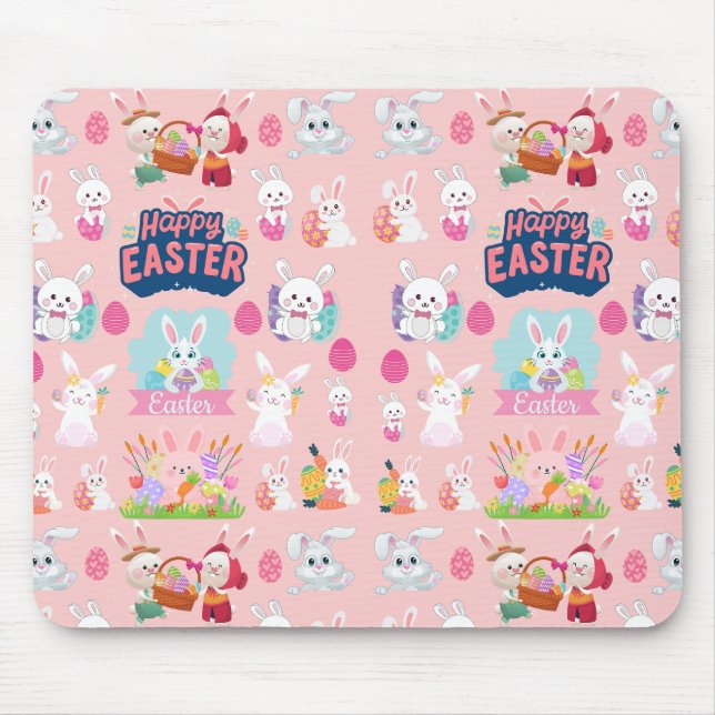 Happy Easter Wishings - Pattern Funny Bunny Oaster Mousepad (Vorne)