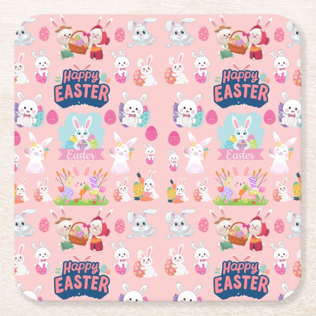 Happy Easter Wishings - Pattern Funny Bunny Oaster Rechteckiger Pappuntersetzer (Vorderseite)