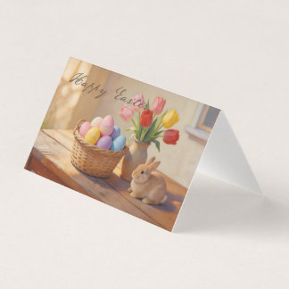 Happy Easter with Colorful Eggs and Tulips