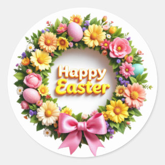 Happy Easter Wreath Sheet of Runder Aufkleber