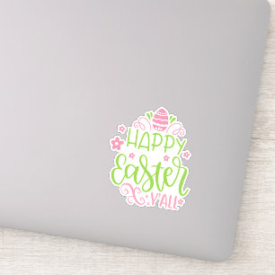 Happy Easter Y'all Sticker en vinyle rose et vert