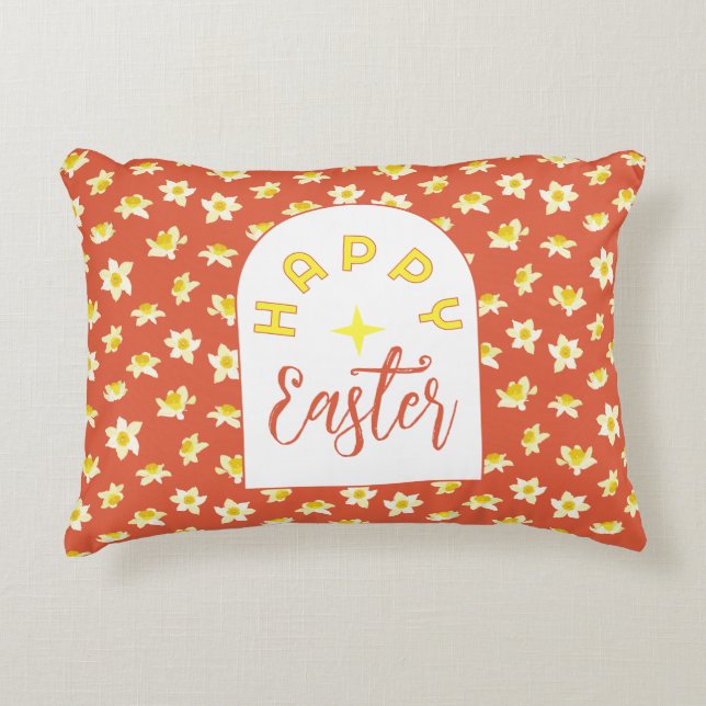 Happy Easter. Yellow Daffodils Spring Modern. Dekokissen (Vorderseite)