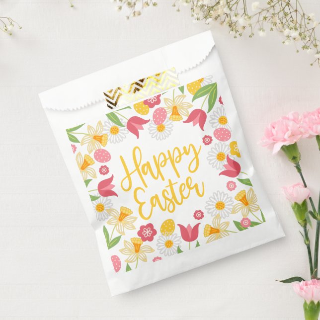Happy Easter | Yellow Red Floral  Geschenktütchen (Versiegelt)