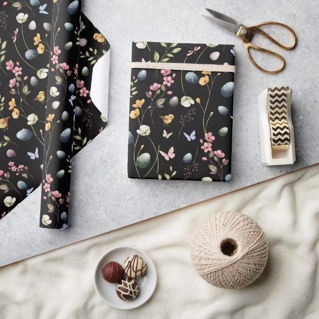 Happy Easteron Black Wrapping Paper Geschenkpapier (Kunsthandwerk)
