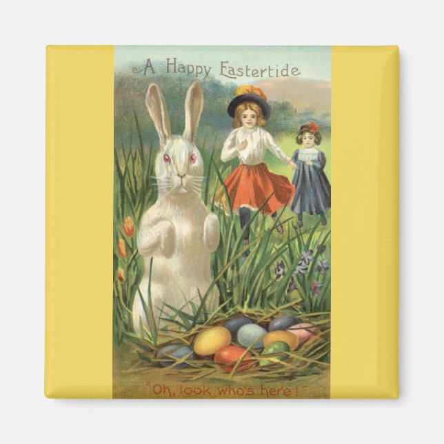 Happy Eastertie Vintag Ostern Bunny und Children Magnet (Vorne)