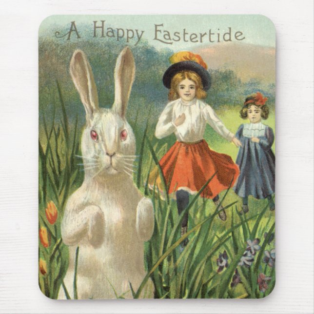 Happy Eastertie Vintag Ostern Bunny und Children Mousepad (Vorne)