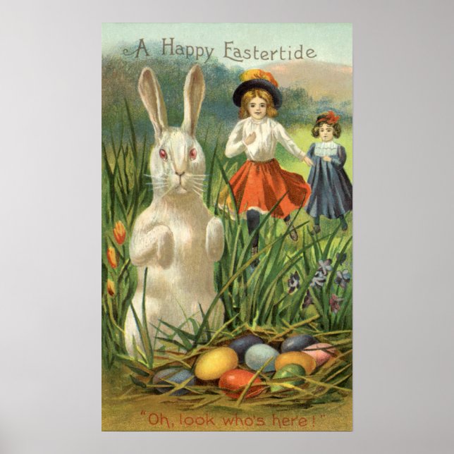 Happy Eastertie Vintag Ostern Bunny und Children Poster (Vorne)