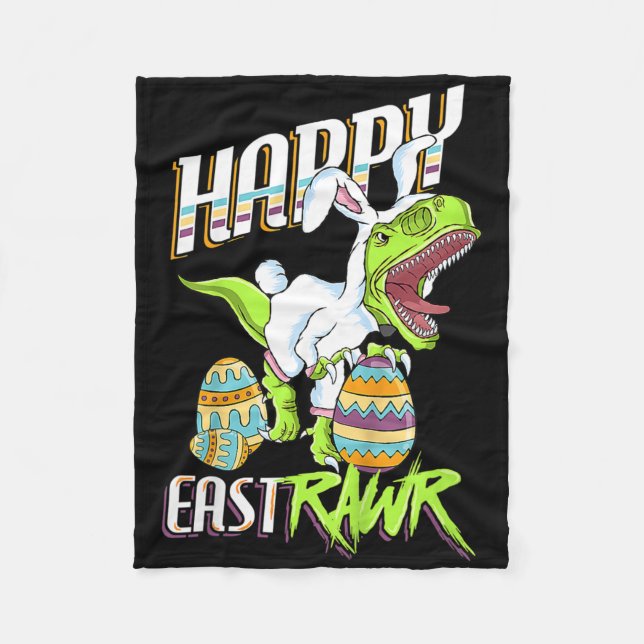 Happy Eastrawr Cute Trex Dinosaur Easter Bunny Egg Fleecedecke (Vorderseite)