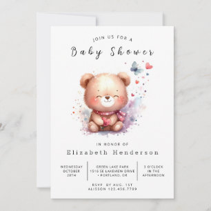 Happy Editable Bear Baby Dusche Einladung