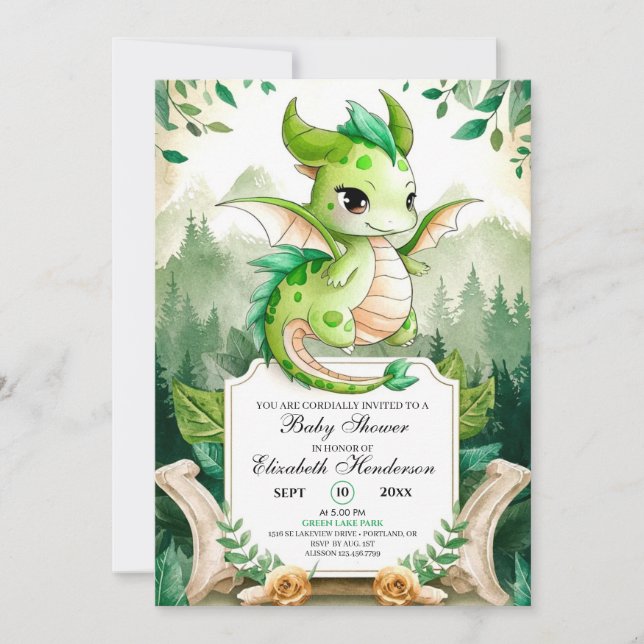 Happy Editable Dragon Baby Dusche Einladung (Vorderseite)
