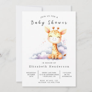 Happy Editable Giraffe Baby Dusche Einladung