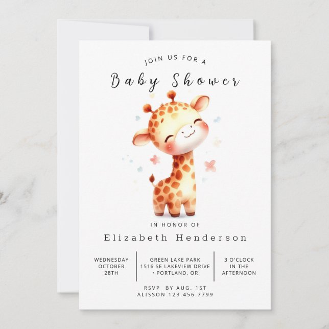 Happy Editable Giraffe Baby Dusche Einladung (Vorderseite)