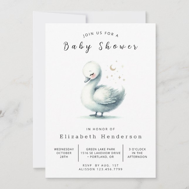 Happy Editable Swan Baby Shower Einladung (Vorderseite)