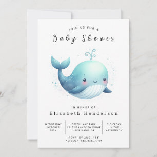 Happy Editable Whale Baby Dusche Einladung
