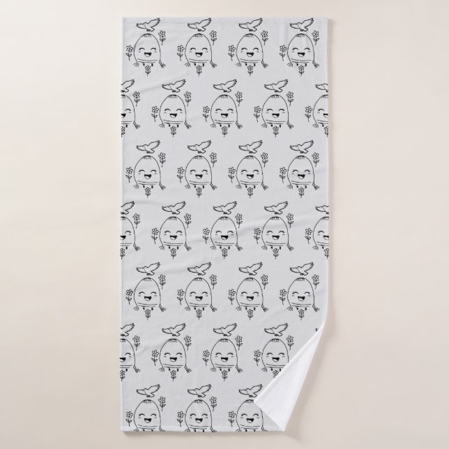 Happy Egg with Bird and Flowers Badhandtuch Set (Badehandtuch)