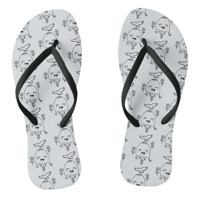 Happy Egg with Bird and Flowers Flip Flops (Fußbett)