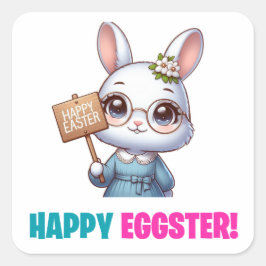 Happy Eggster - Funny Blume Quadratischer Aufkleber