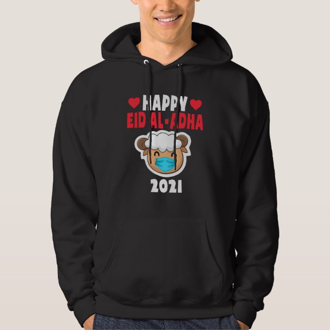 Happy Eid Al Adha 2021 Cute Sheep Wearing Mask Kid Hoodie (Vorderseite)