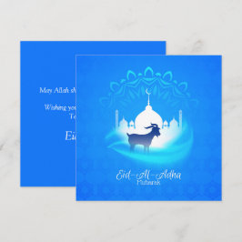 Happy Eid Al Adha Mubarak White Blue Goat Islamic Feiertagskarte