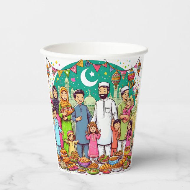 Happy Eid Family Funny feiert Design Pappbecher (Vorderseite)