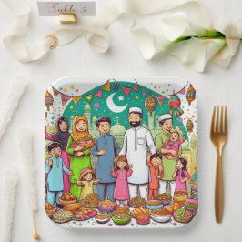 Happy Eid Family Funny feiert Design Pappteller