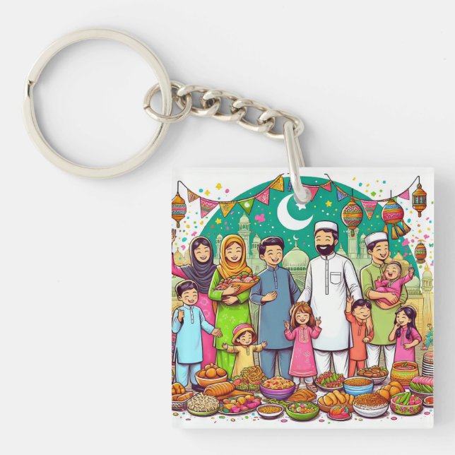 Happy Eid Family Funny feiert Design Schlüsselanhänger (Vorderseite)