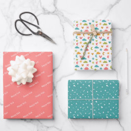 Happy Eid Kids Blue Pink Moon Star Zitat Geschenkpapier Set