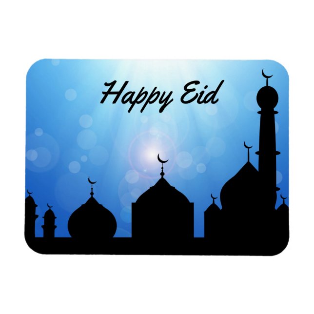 Happy Eid Moschee mit Sonnenstrahlen - Flexibles M Magnet (Horizontal)