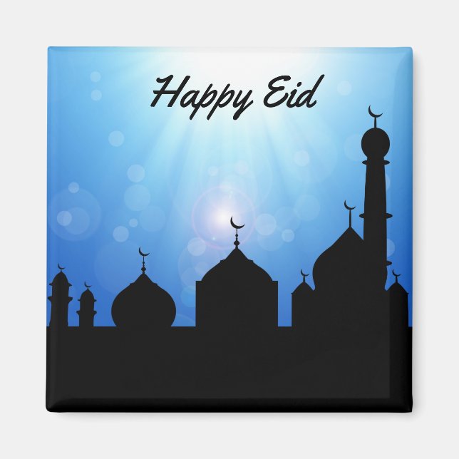 Happy Eid Moschee mit Sonnenstrahlen - Magnet (Vorne)