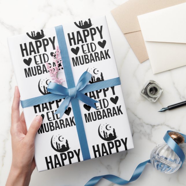 Happy Eid Mubarak Crescent Moschee Schwarz-weiß Geschenkpapier (Schenken)