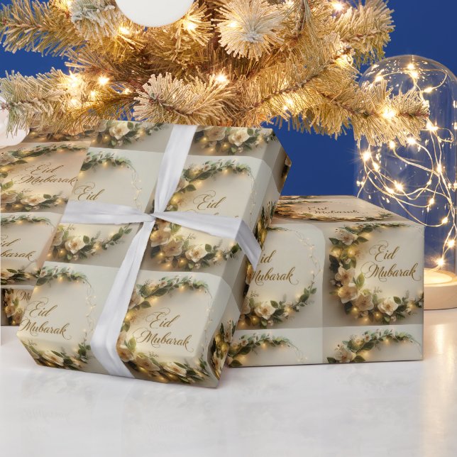 Happy Eid Mubarak White Hilal Wrapping  Paper  Geschenkpapier (Feiertage)