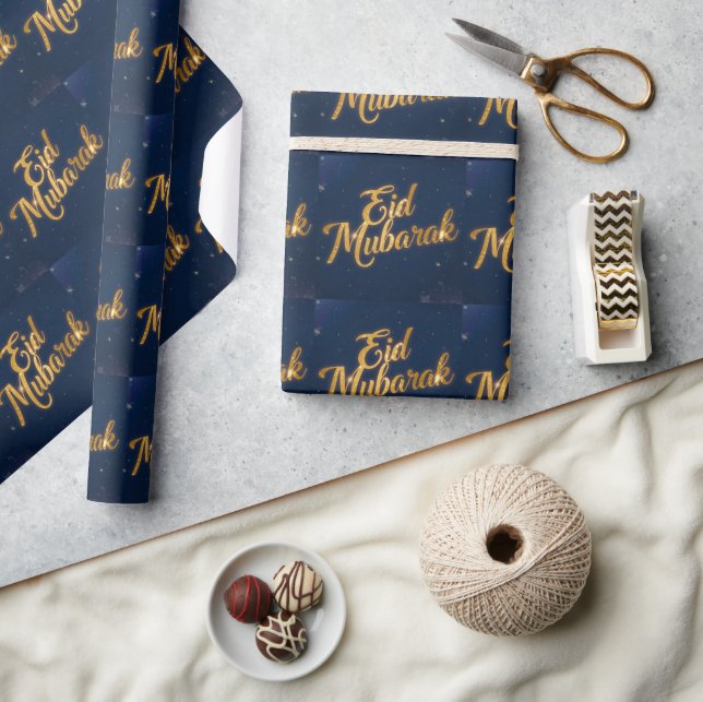 Happy Eid Mubarak White Wrapping Paper  Geschenkpapier (Kunsthandwerk)