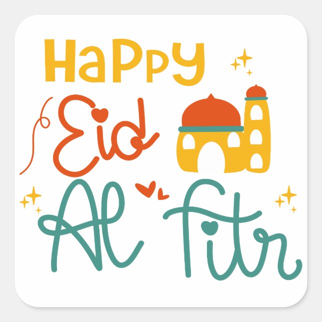 Happy Eid Quadratischer Aufkleber (Vorderseite)
