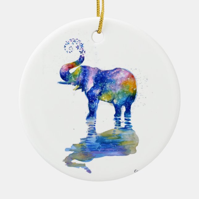 Happy Elefant Aquarell Keramik Ornament (Vorne)