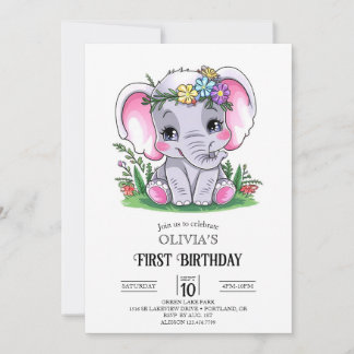 Happy Elephant 1. Geburtstag digital Einladung