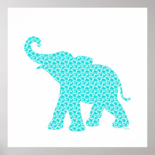 Happy Elephant Art Green Pattern Moderne Poster