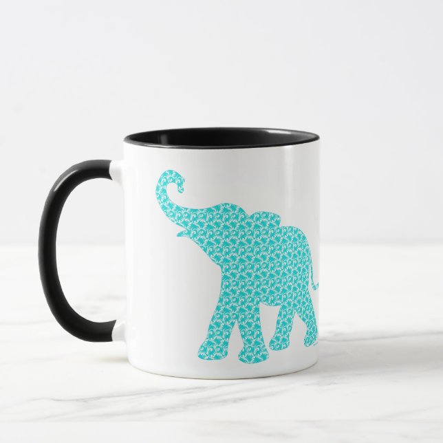 Happy Elephant Art Green Pattern Moderne Tasse (Links)
