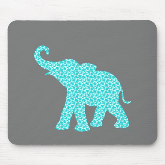 Happy Elephant Art Türkis Muster Moderne Mousepad (Vorne)