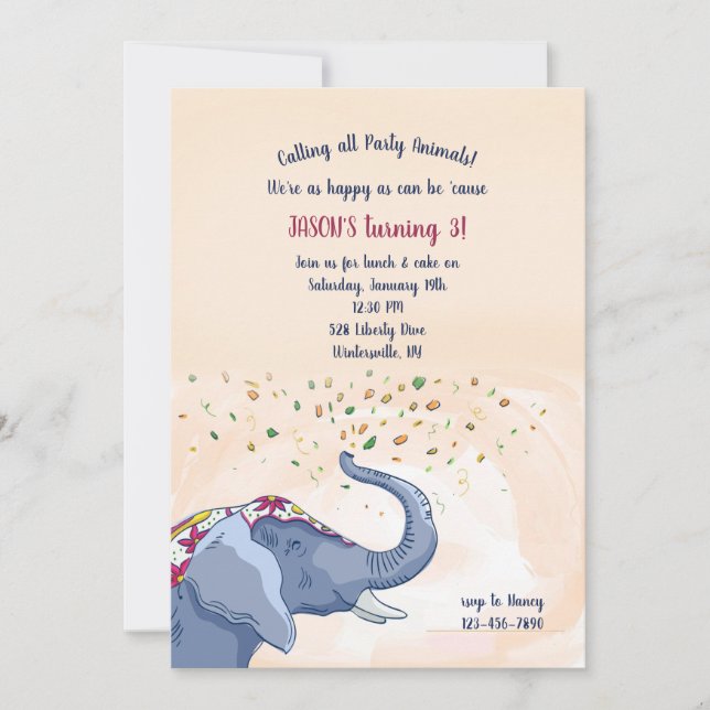 Happy Elephant Geburtstagsparty Einladung (Vorderseite)