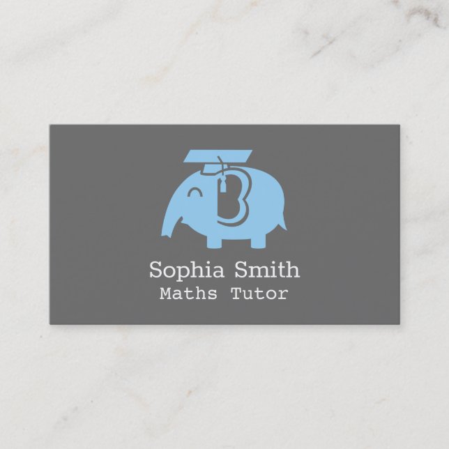 Happy Elephant Graduate Kids Tutor Business Cards Telefonnummerkarte (Vorderseite)