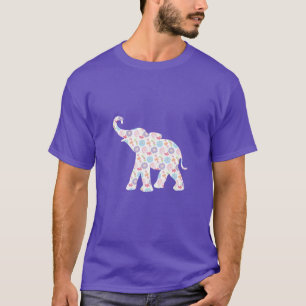 Happy Elephant mit Blume Pattern Einzigartig T-Shirt