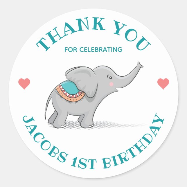 Happy Elephant Vielen Dank Runder Aufkleber (Vorderseite)