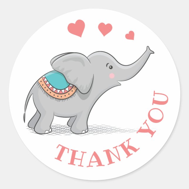 Happy Elephant Vielen Dank Runder Aufkleber (Vorderseite)